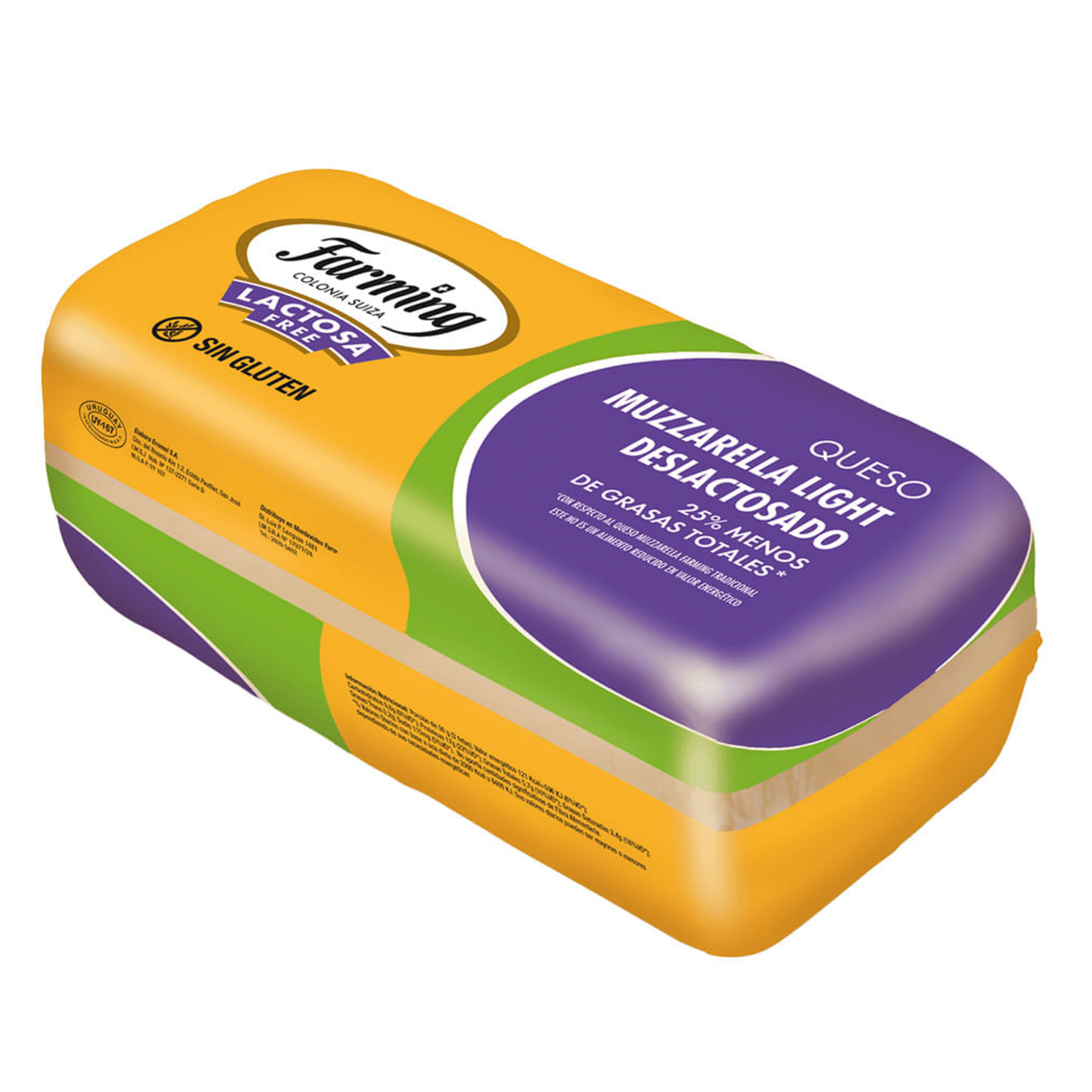 Queso Muzzarella Light Deslactosada Farming 3kg Barra
